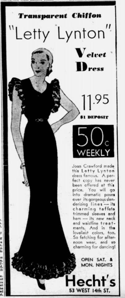 A 1932 newspaper advertisement for a "Letty Lynton Dress" 