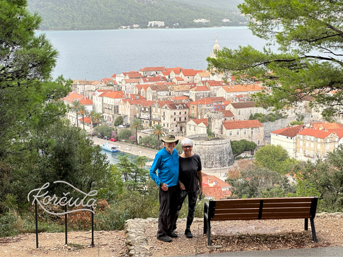 Korčula’s Panoramic Viewpoint: "Beginning their day with a breathtaking panoramic view of Korčula, capturing the island's beauty from a high vantage point."