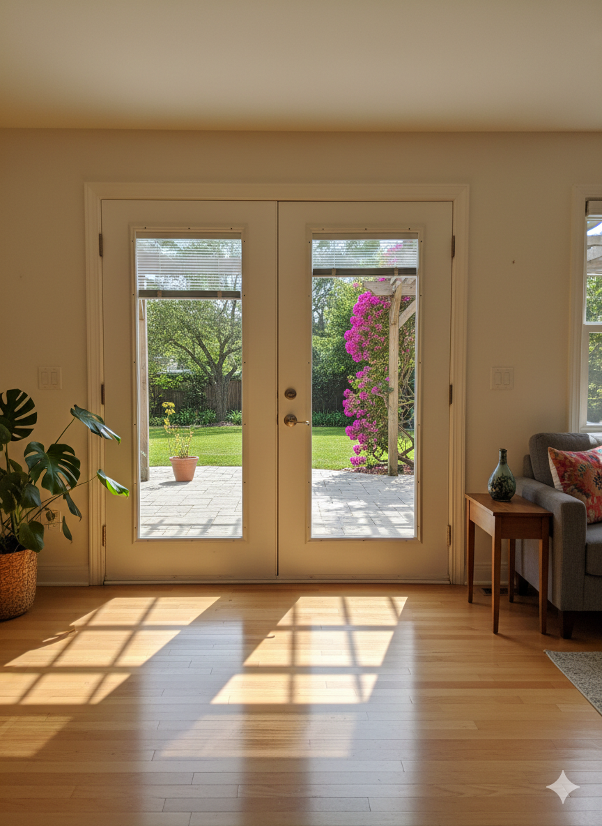 Full Mini Blind Double Fiberglass Door Unit