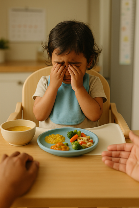 Toddler overwhelmed with food and refusing