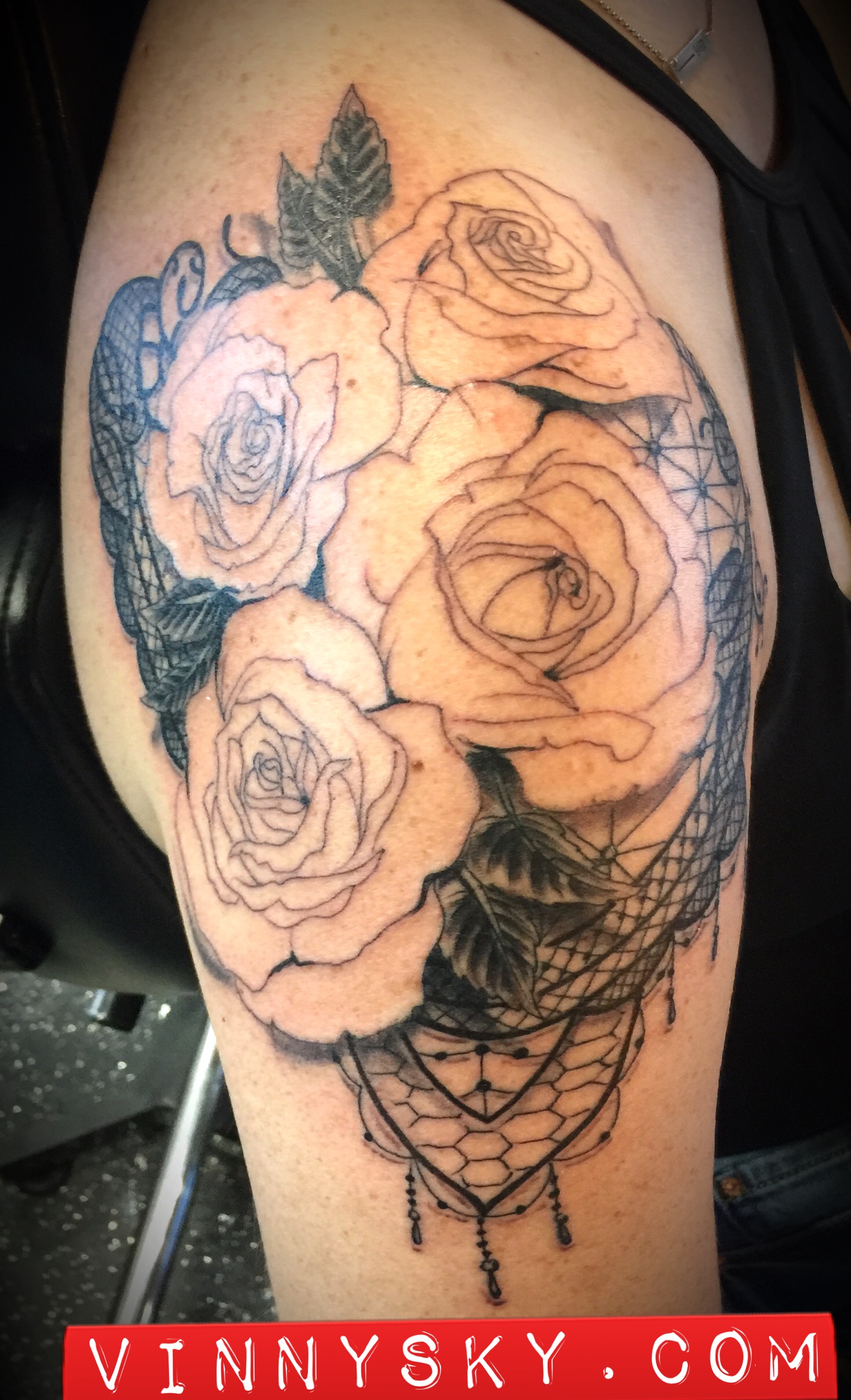 Lace waterclor tattoo first sitting