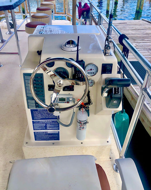 interior of Tiki Boats Custom premium catamaran hull, thatched tiki hut roof, full