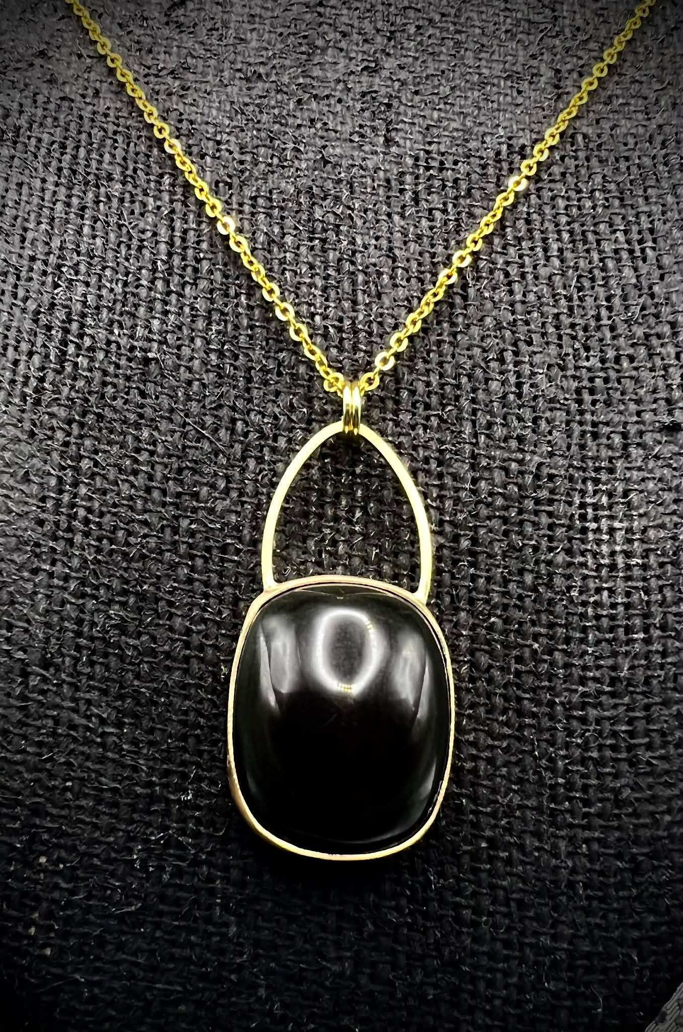 Black Obsidian and Brass Square Pendant