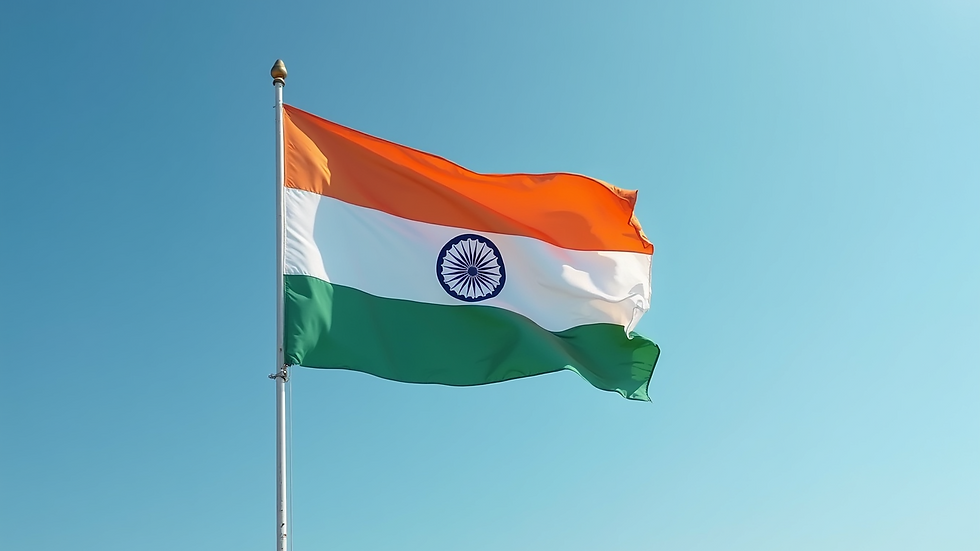 Eye-level view of a vibrant Indian flag waving in the breeze