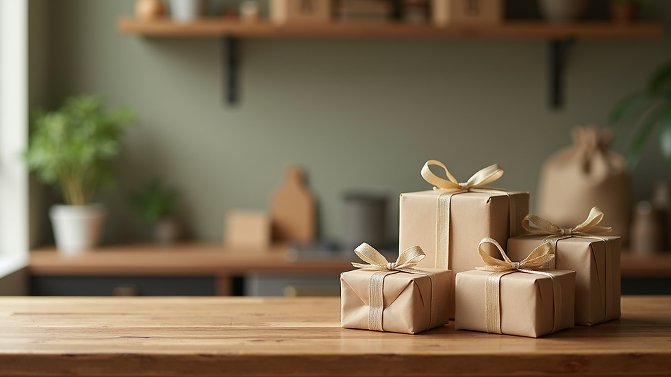 Eye-level view of a beautifully arranged display of eco-friendly gifts