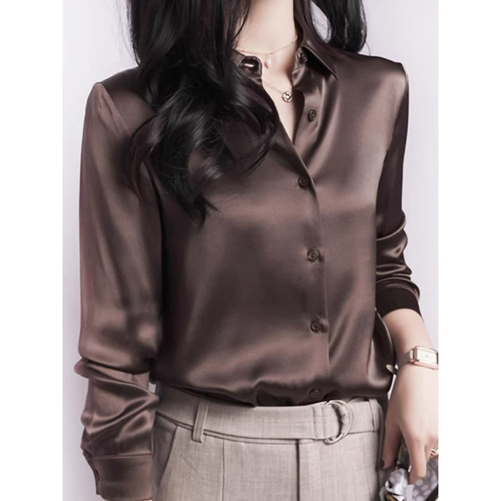 Thumbnail: Premium Satin Long-Sleeve Blouse