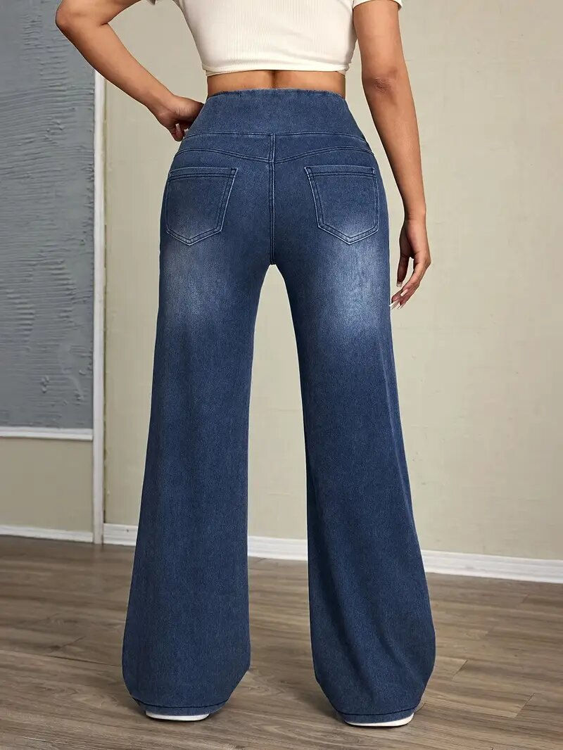 Thumbnail: Women’s High Waist Wide Leg Stretch Denim Pants