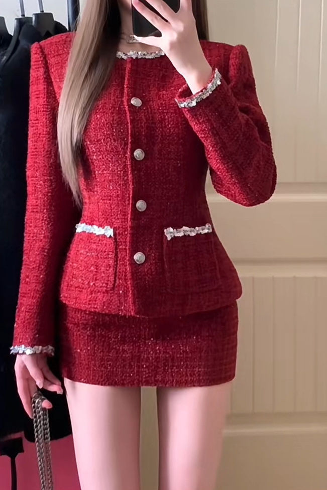Thumbnail: The Crimson Royal Tweed Set: Classic Parisian Glamour