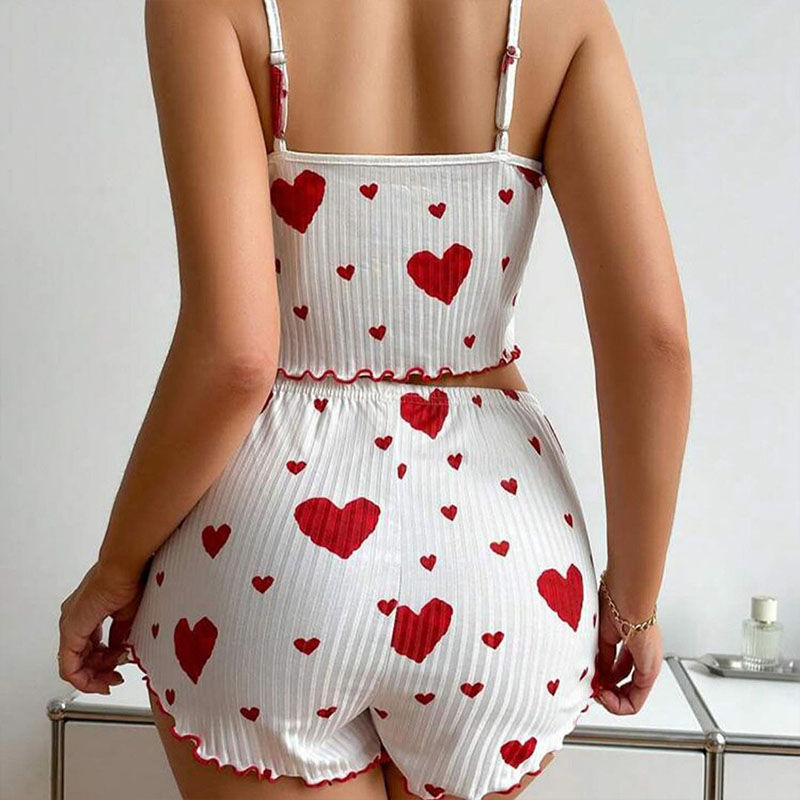 Thumbnail: Women’s Heart-Print Tank Top and Shorts Loungewear Set
