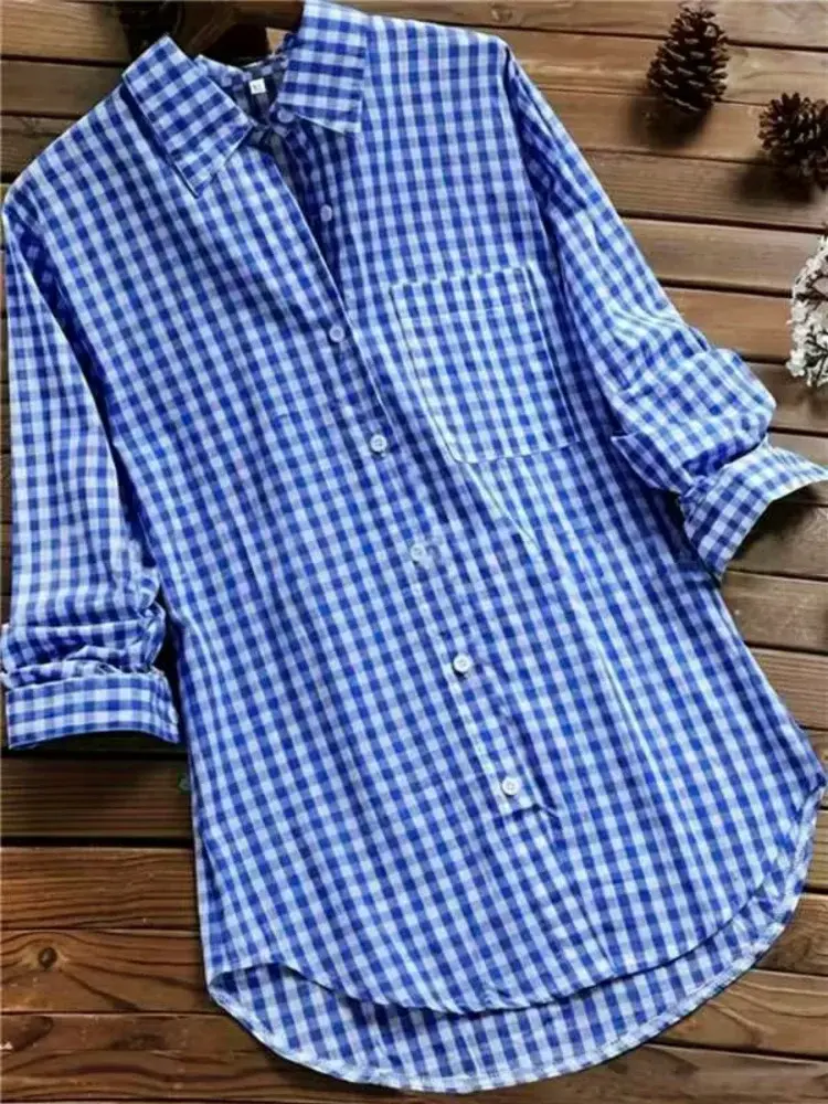 Thumbnail: Premium Longline Gingham Button-Down Tunic