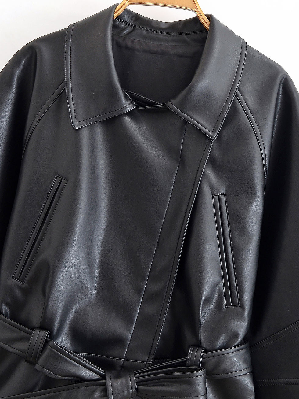 Thumbnail: Premium Belted Faux Leather Moto Jacket