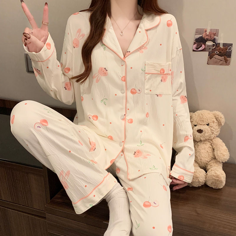Thumbnail: Women’s Printed Long-Sleeve Button-Down Pyjama Set – Soft Sleepwear