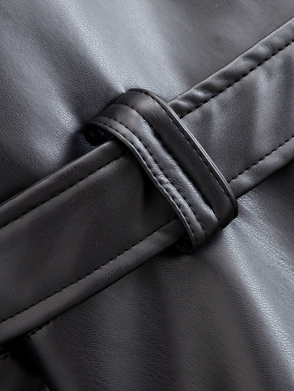 Thumbnail: Premium Belted Faux Leather Moto Jacket
