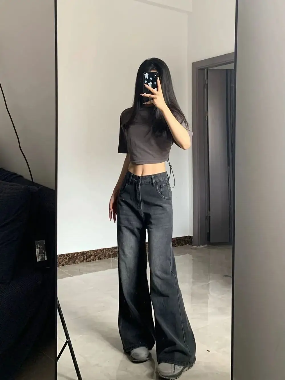 Thumbnail: Women’s Washed Wide Leg Denim Pants – Oversized Streetwear Jeans