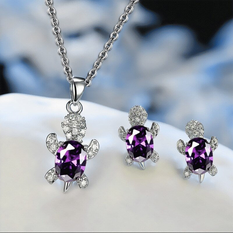 Thumbnail: Crystal Sea Turtle Necklace & Earrings Set — Luxury Marine Trend