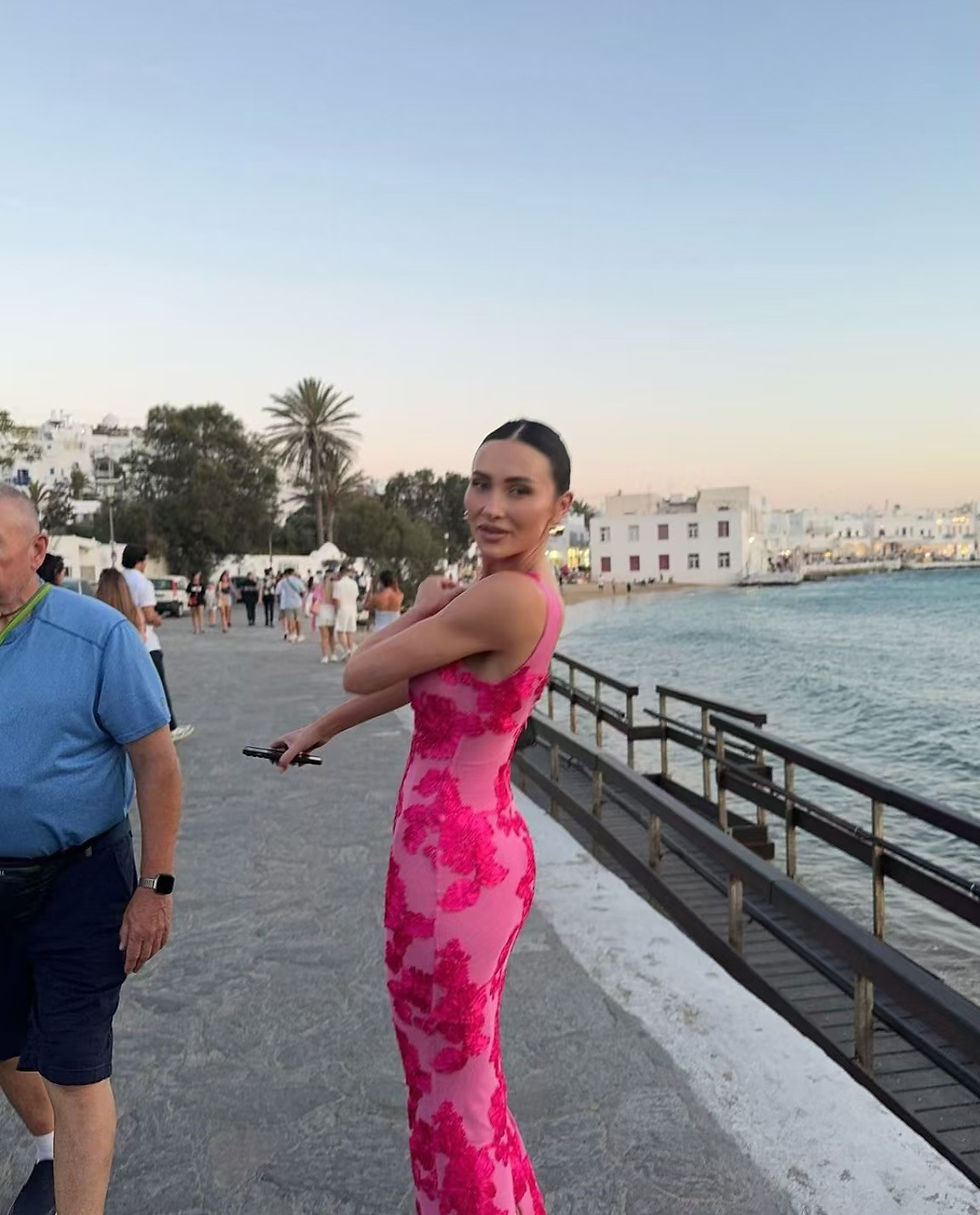 Thumbnail: Pink Floral Mesh Maxi Dress Sleeveless Bodycon Evening Gown