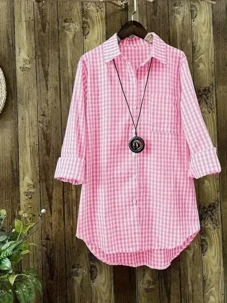 Thumbnail: Premium Longline Gingham Button-Down Tunic