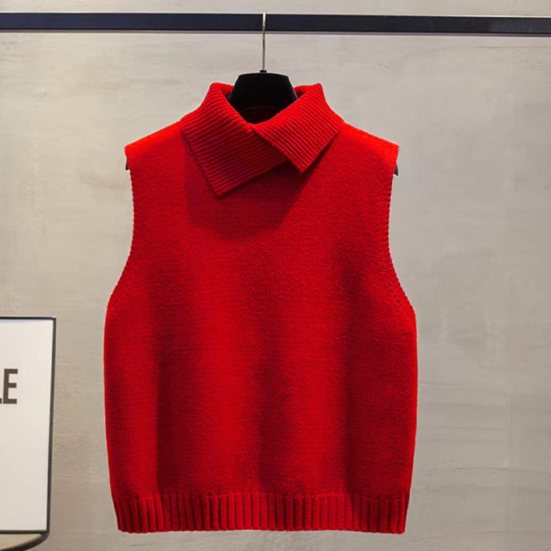 Thumbnail: Premium Asymmetrical Turtleneck Knit Vest