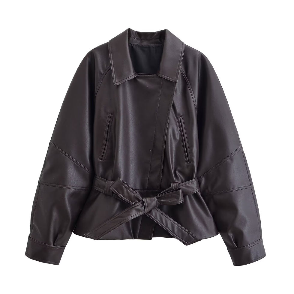 Thumbnail: Premium Belted Faux Leather Moto Jacket