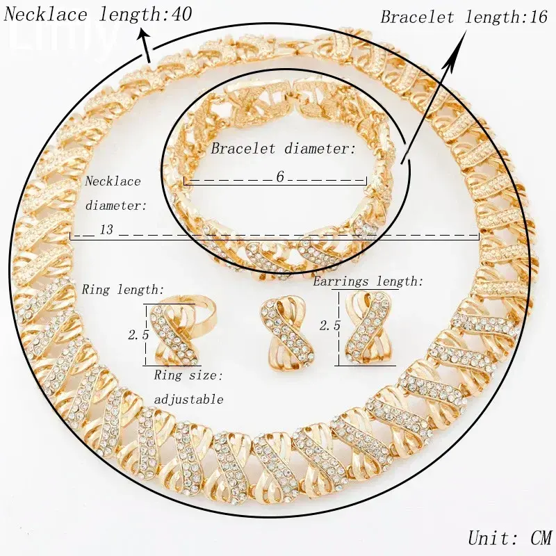 Thumbnail: Fashion 18k Gold Plated Jewelry Set Dubai African Choker Necklace Earrings Rings