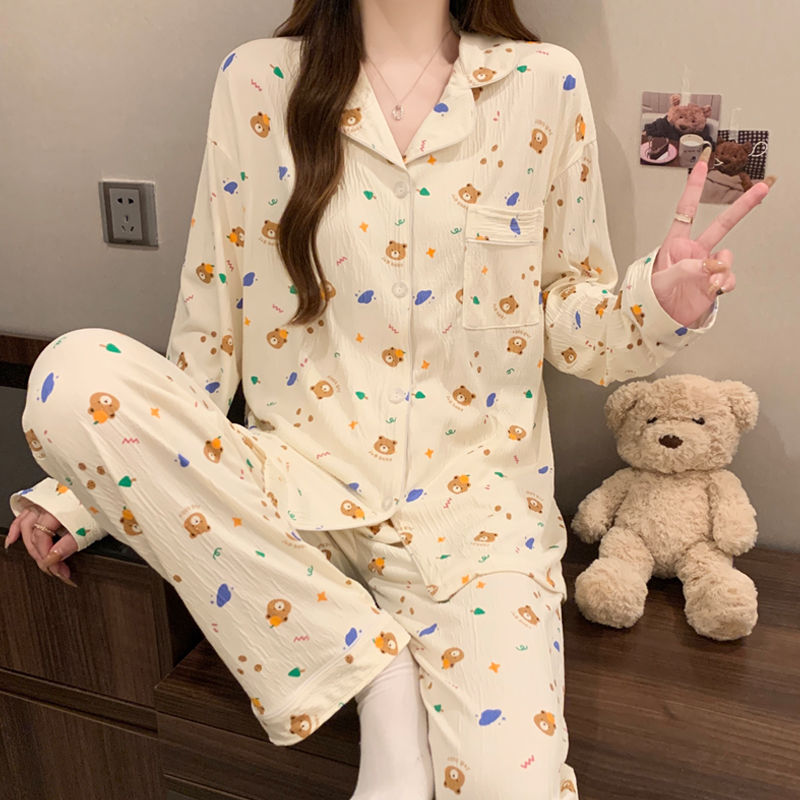 Thumbnail: Women’s Printed Long-Sleeve Button-Down Pyjama Set – Soft Sleepwear