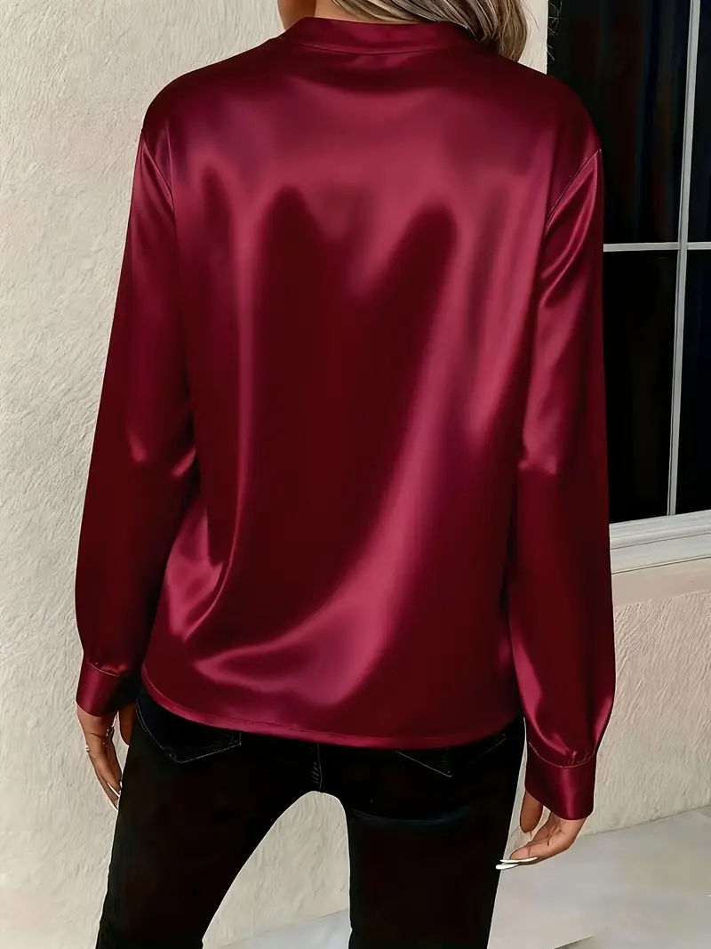Thumbnail: Premium V-Neck Satin Elegance Blouse