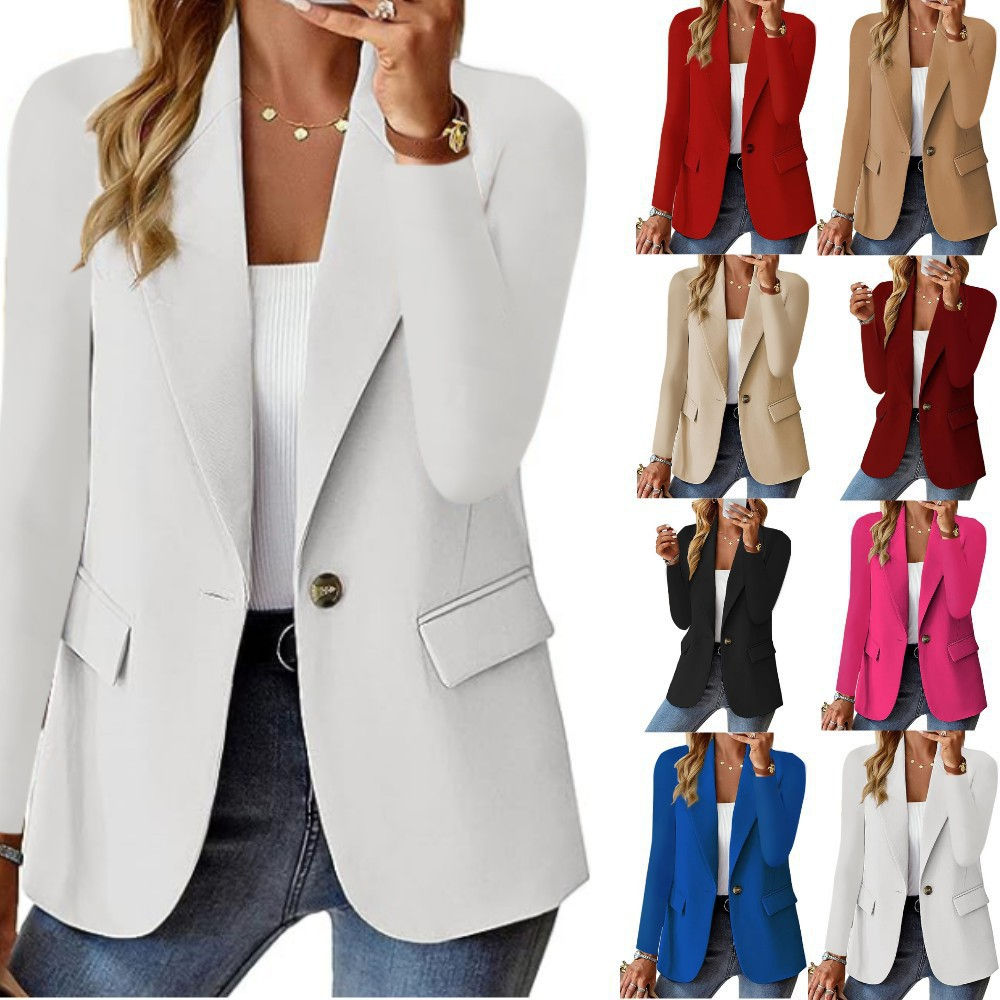 Women's Oversized Blazer Jacket Business Suit Coat Lapel Long Sleeve Solid Butto