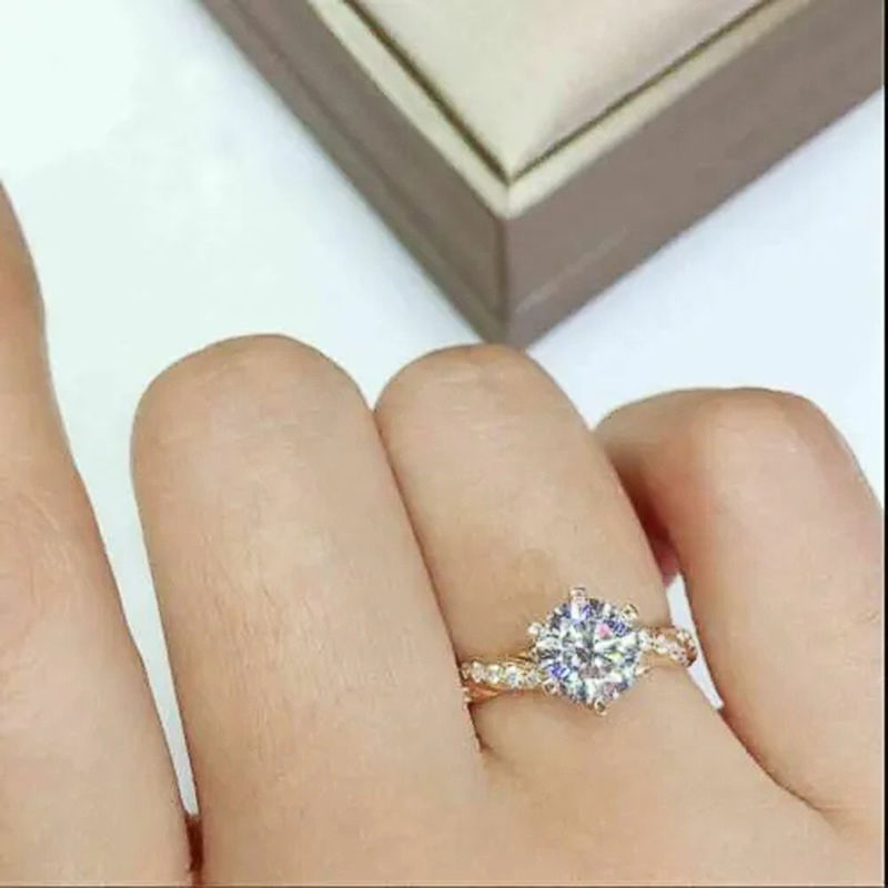 Thumbnail: Huitan Classic 6 Claw Cubic Zirconia Rings for Women Luxury Gold Color Wedding 
