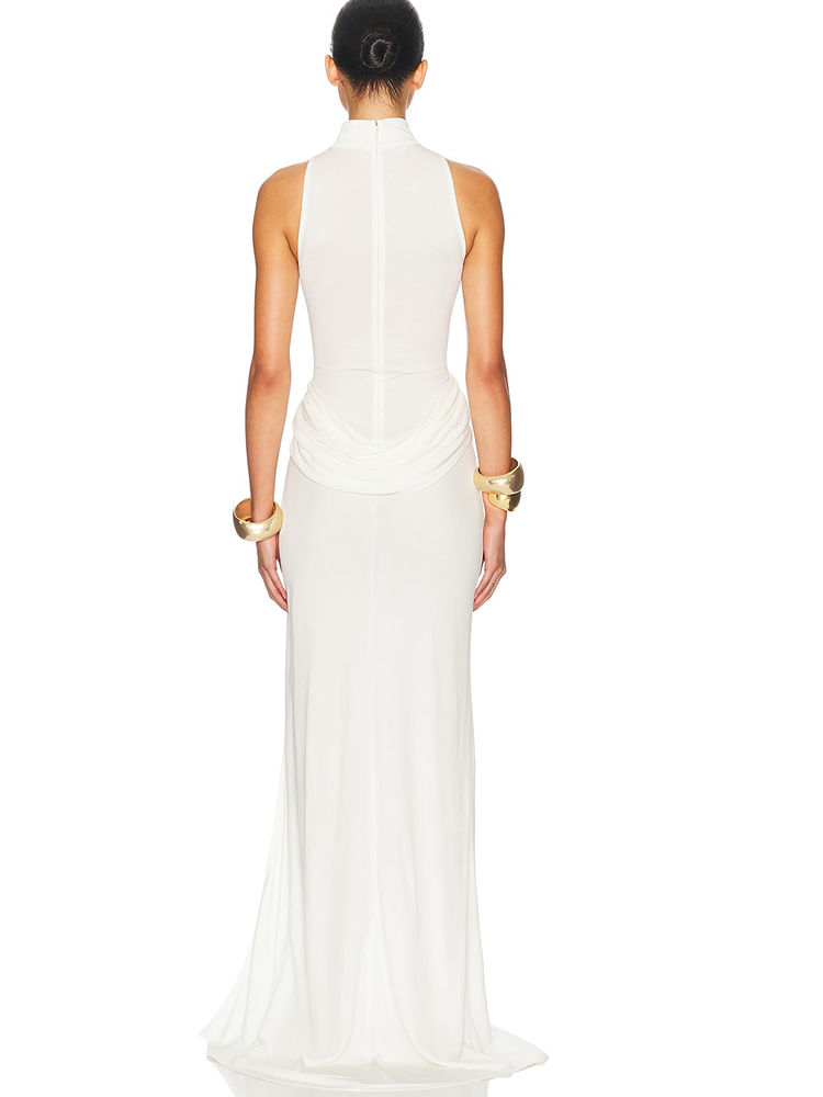 Thumbnail: High-Neck Draped-Waist High-Slit Maxi Gown