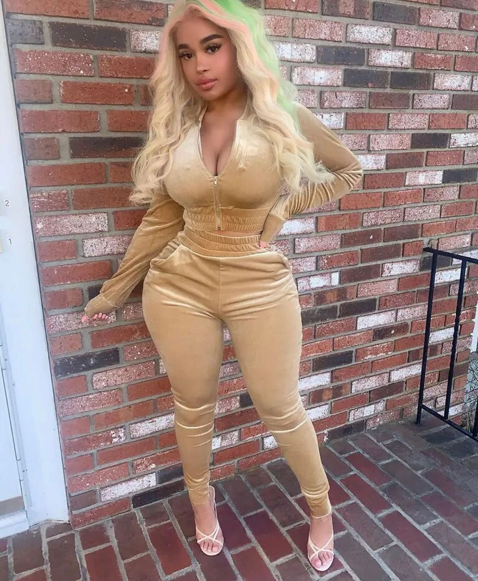 Thumbnail: 624 Womans 2pc Velvet Hoodied Long Sleeve Crop Top Stacked Pants and Leggings