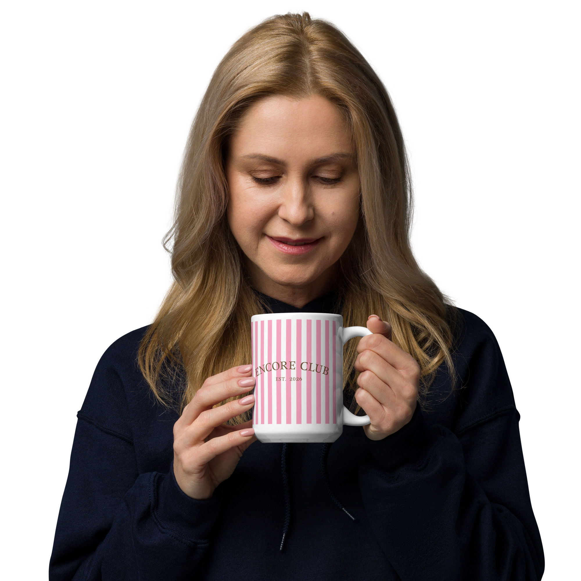 Pink Stripe White glossy mug