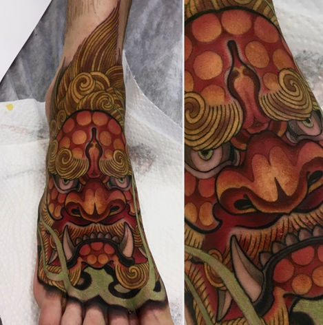 tradicionāls japāņu foo suņa tetovejums rīga Latvija