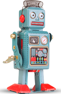 old light blue wind up robot