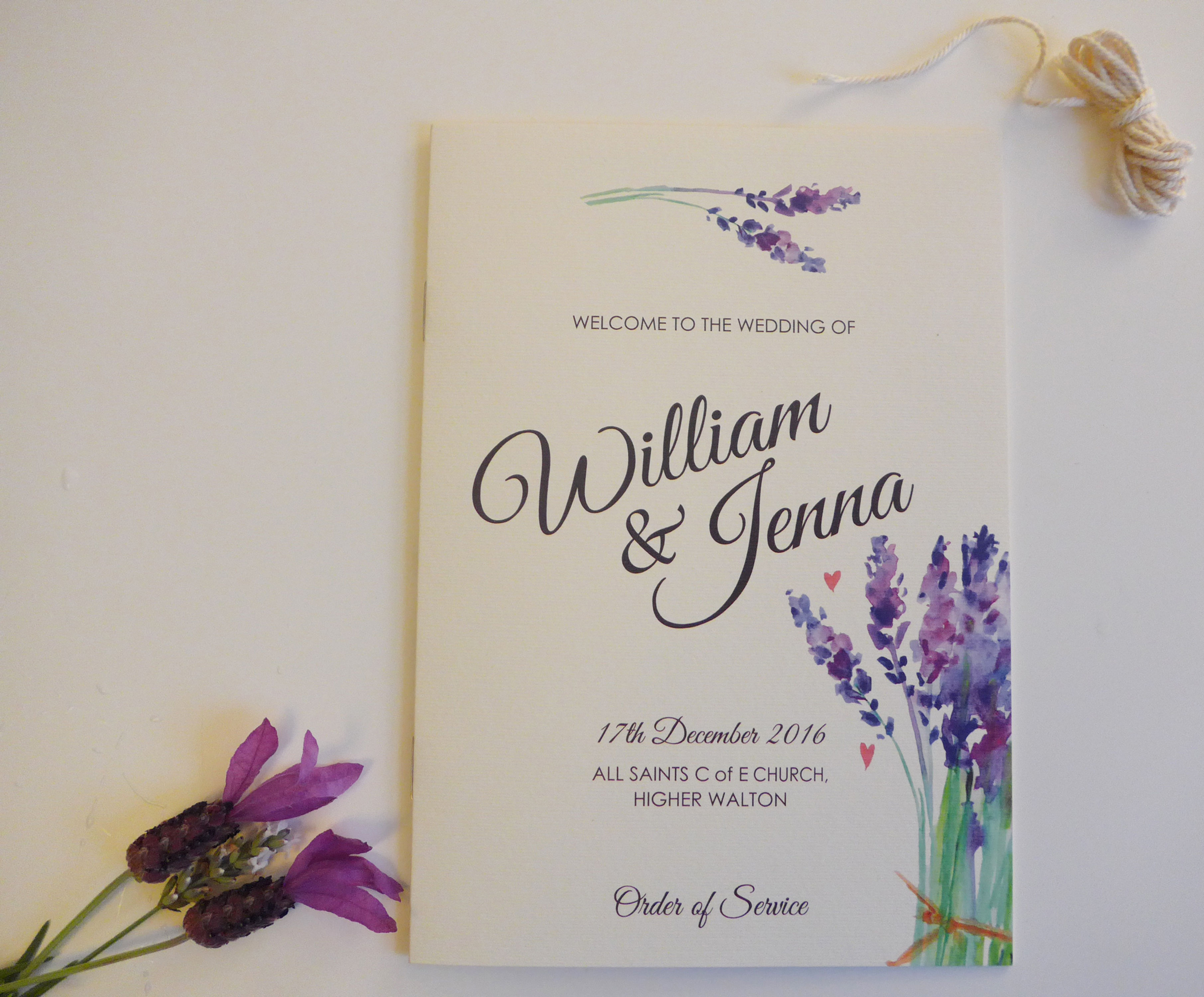 Rustic Wedding Order of Service, Lavendar Wedding Order of Service, Church Wedding Order of Service, Floral Order of Service