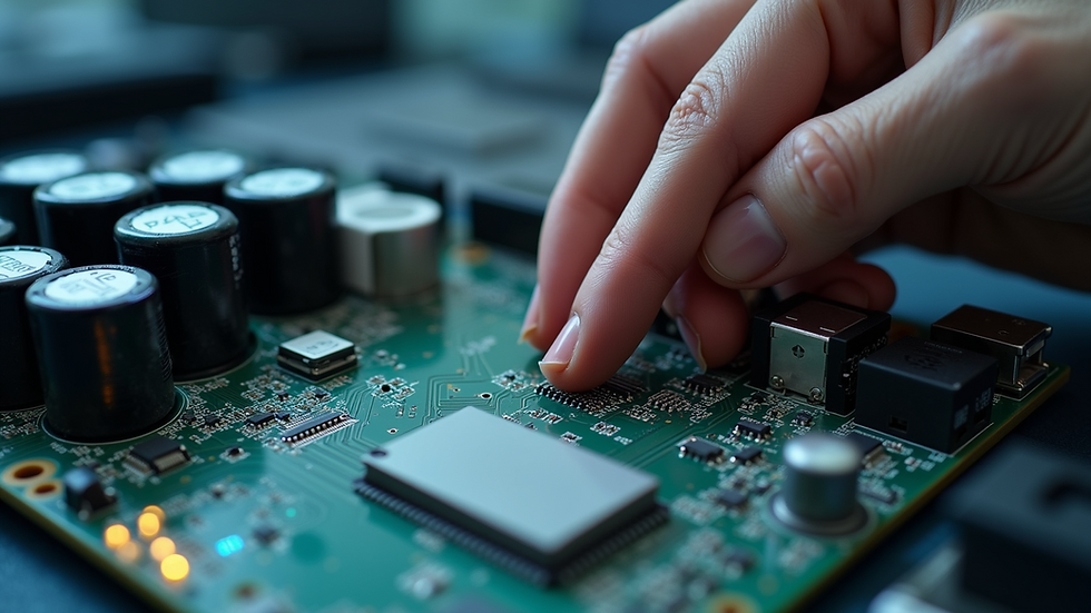 Close-up view of a technician repairing a computer motherboard
