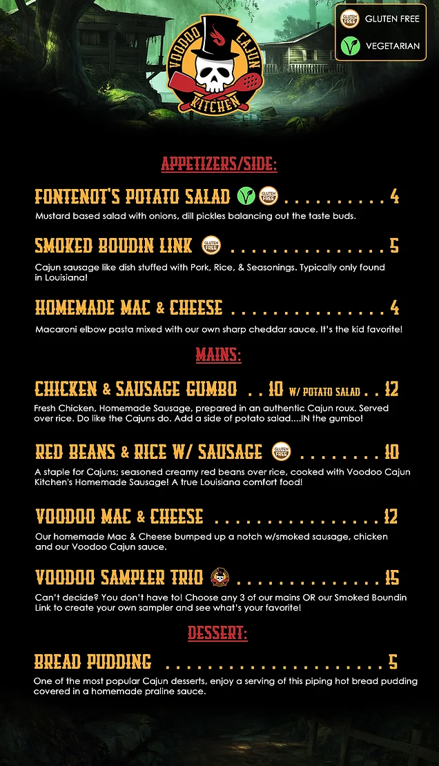 Menu Voodoo Cajun Kitchen