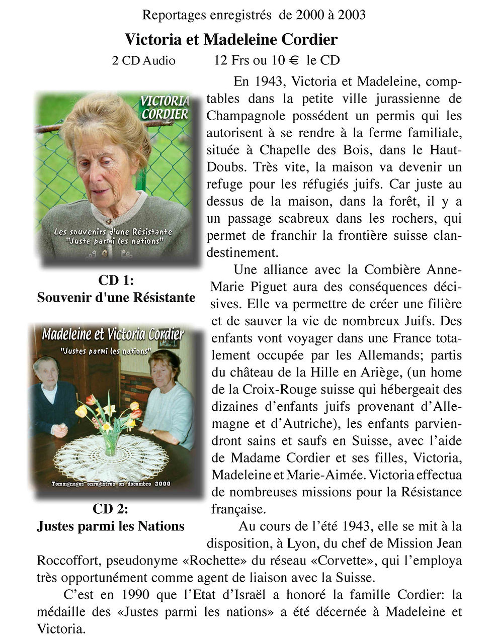 Victoria et Madeleine Cordier des "Justes"