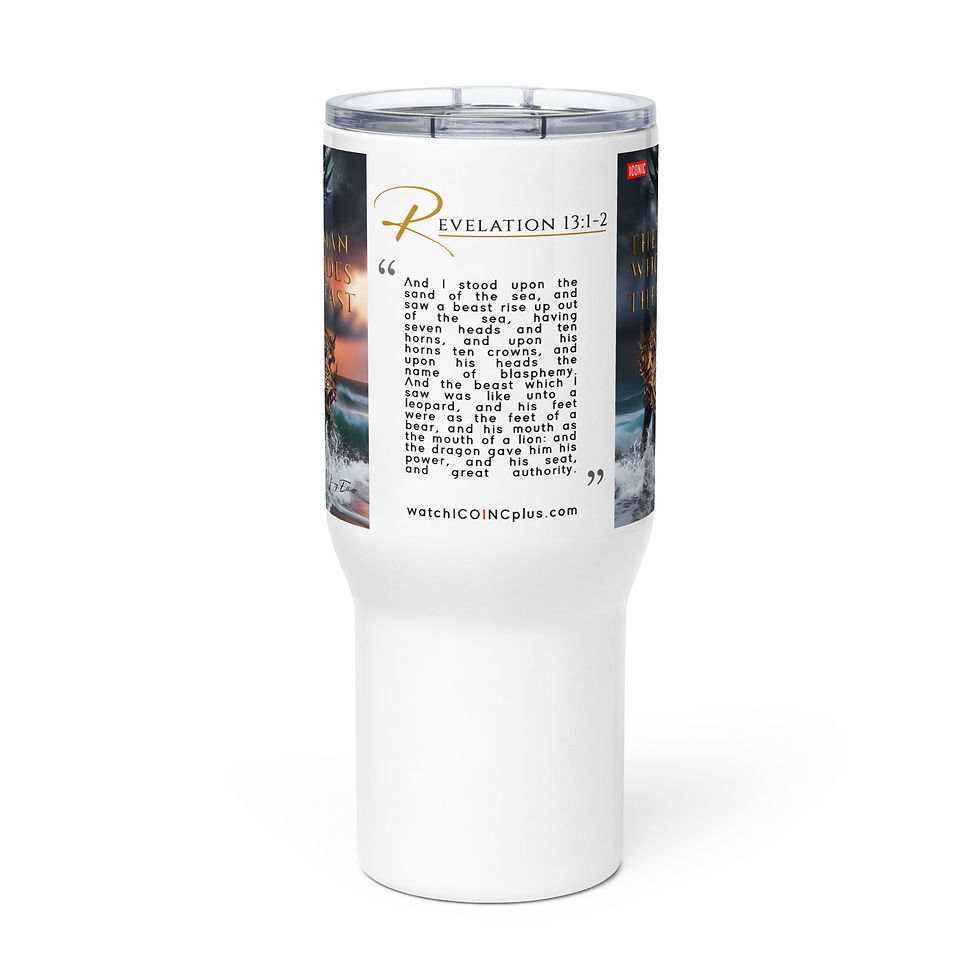 Thumbnail: The Woman Who Rides The Beast Travel mug with a handle