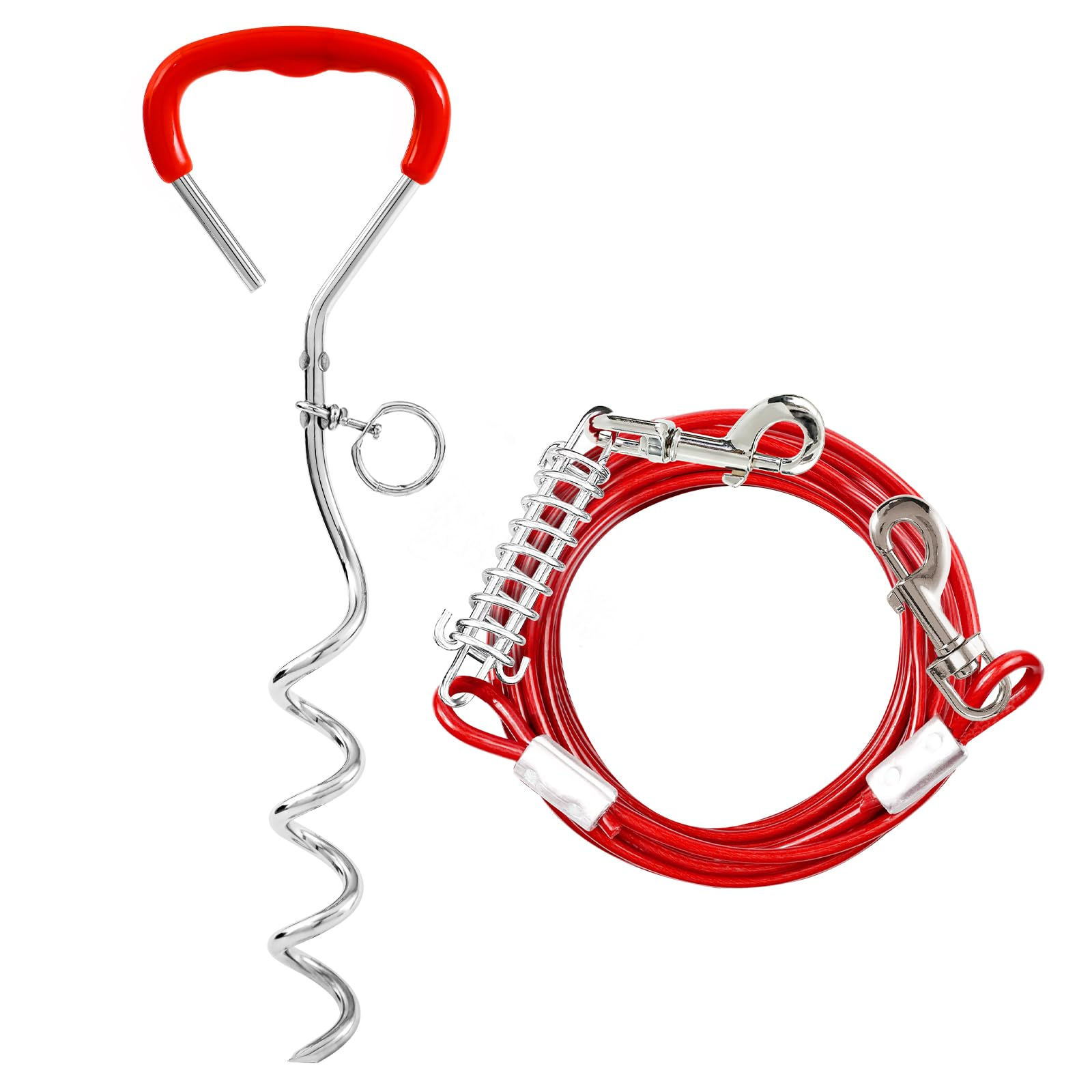 Dog Tie Out Stake and Dog Run Cable 20FT Long Dog Lead with Dog Yard Stake Dog C