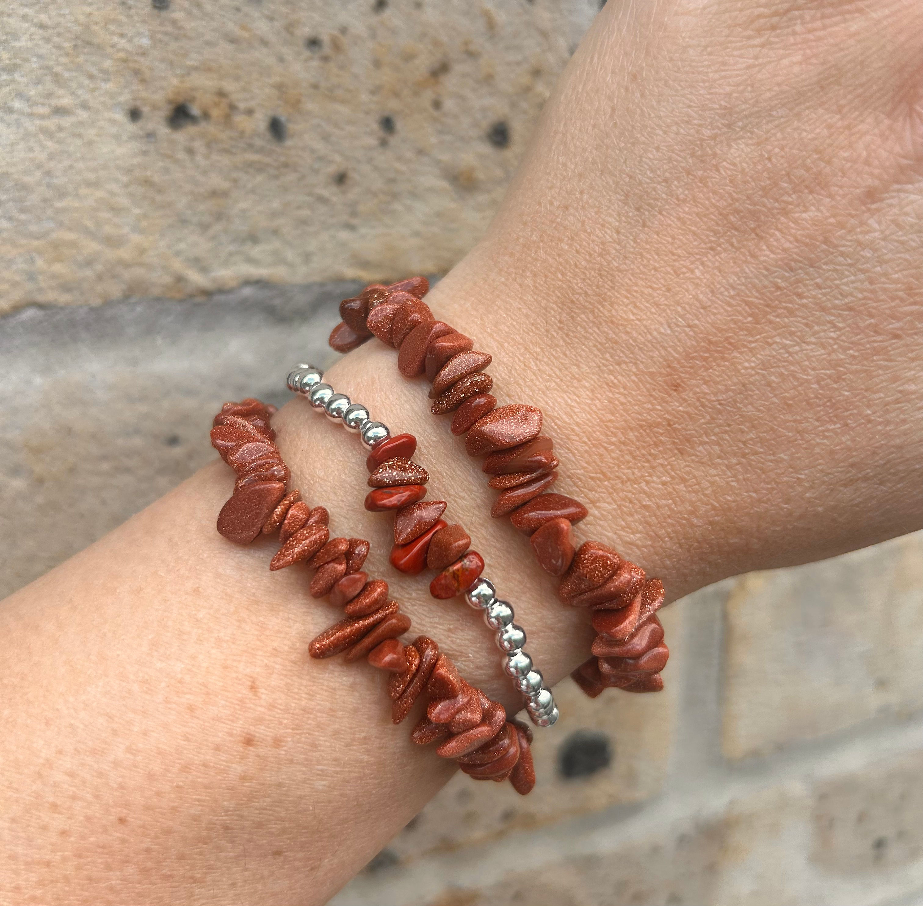 Goldstone with Silver Beads