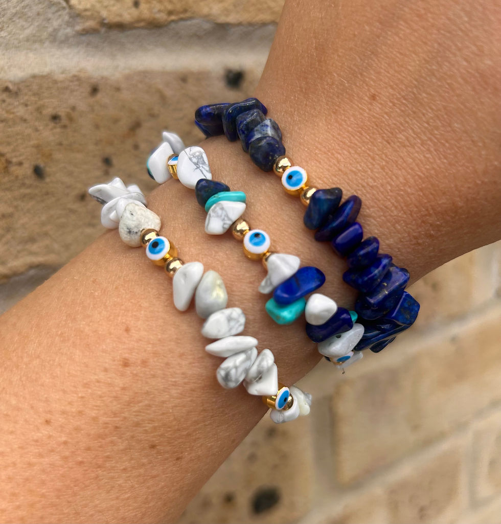 Thumbnail: White Howlite Crystal Healing Bracelet with Evil Eye Beads