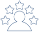 line drawing of human outline with 5 stars