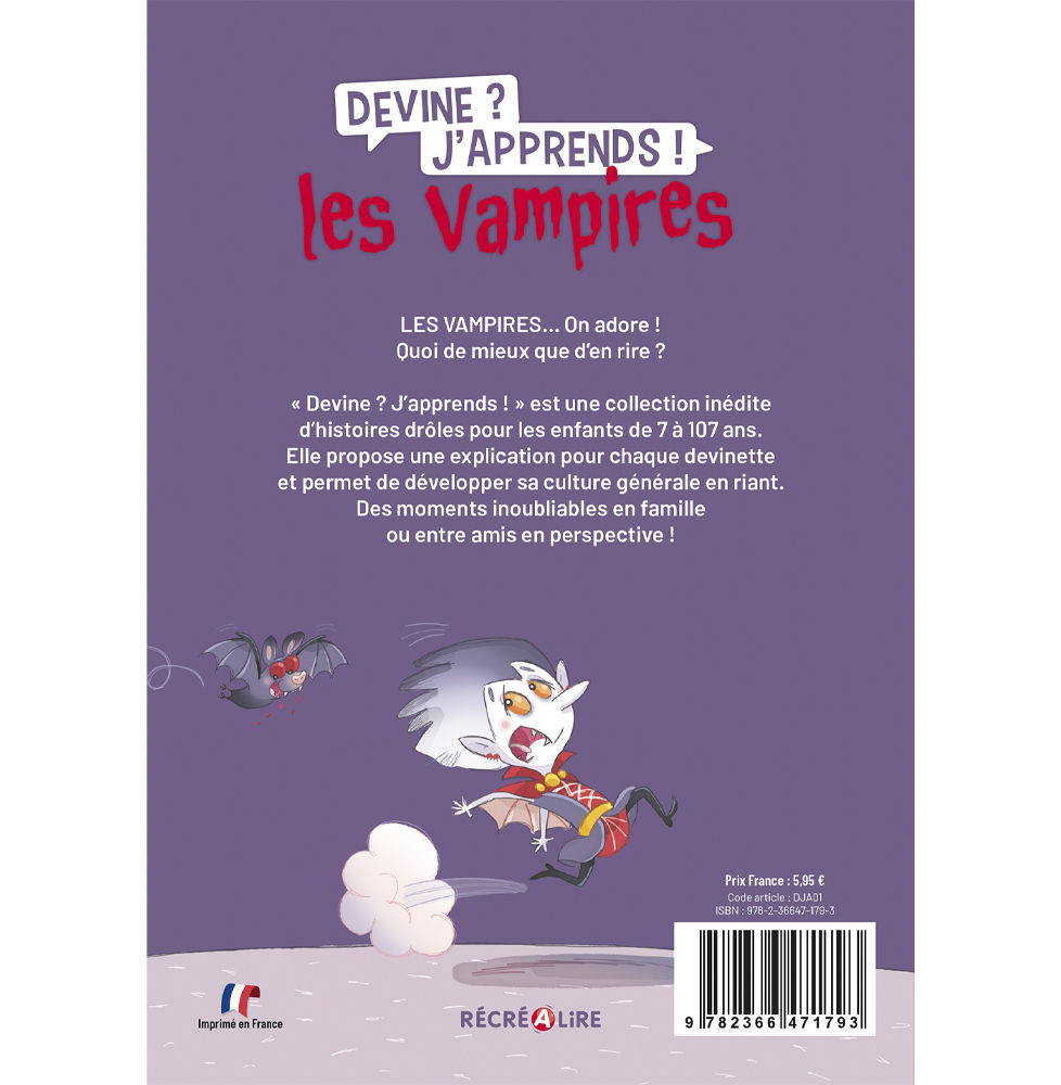 une petite vampire part en courant effrayée par une chauve souris
