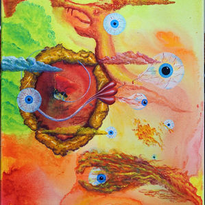 Painted view of the inside of a black hole.