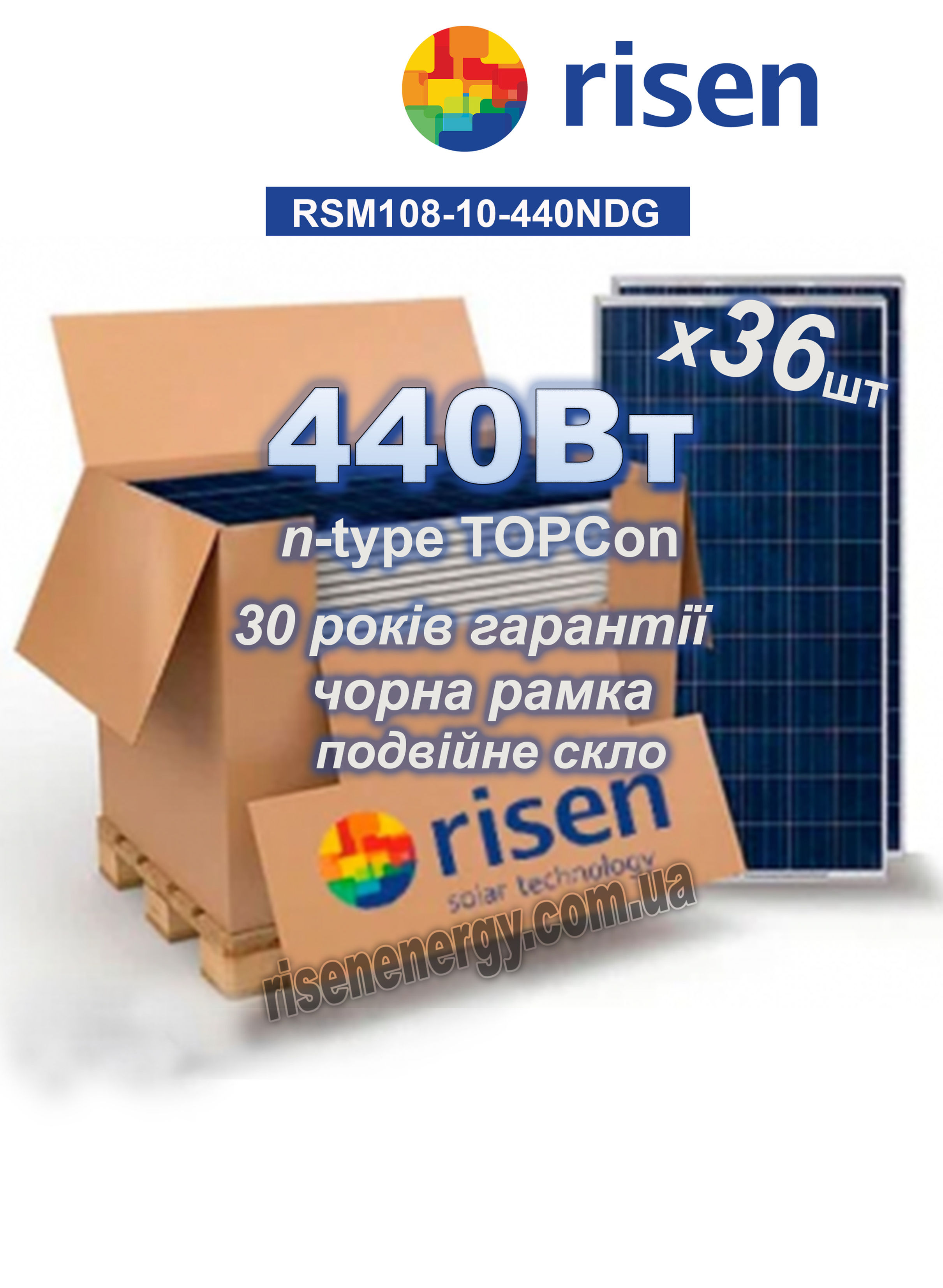 Cонячна панель чорна рама Risen Energy 440Вт оптом