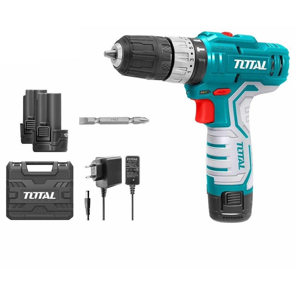 TOTAL TOTAL 12V Cordless Impact Drill, LED Light, 2 Batteries