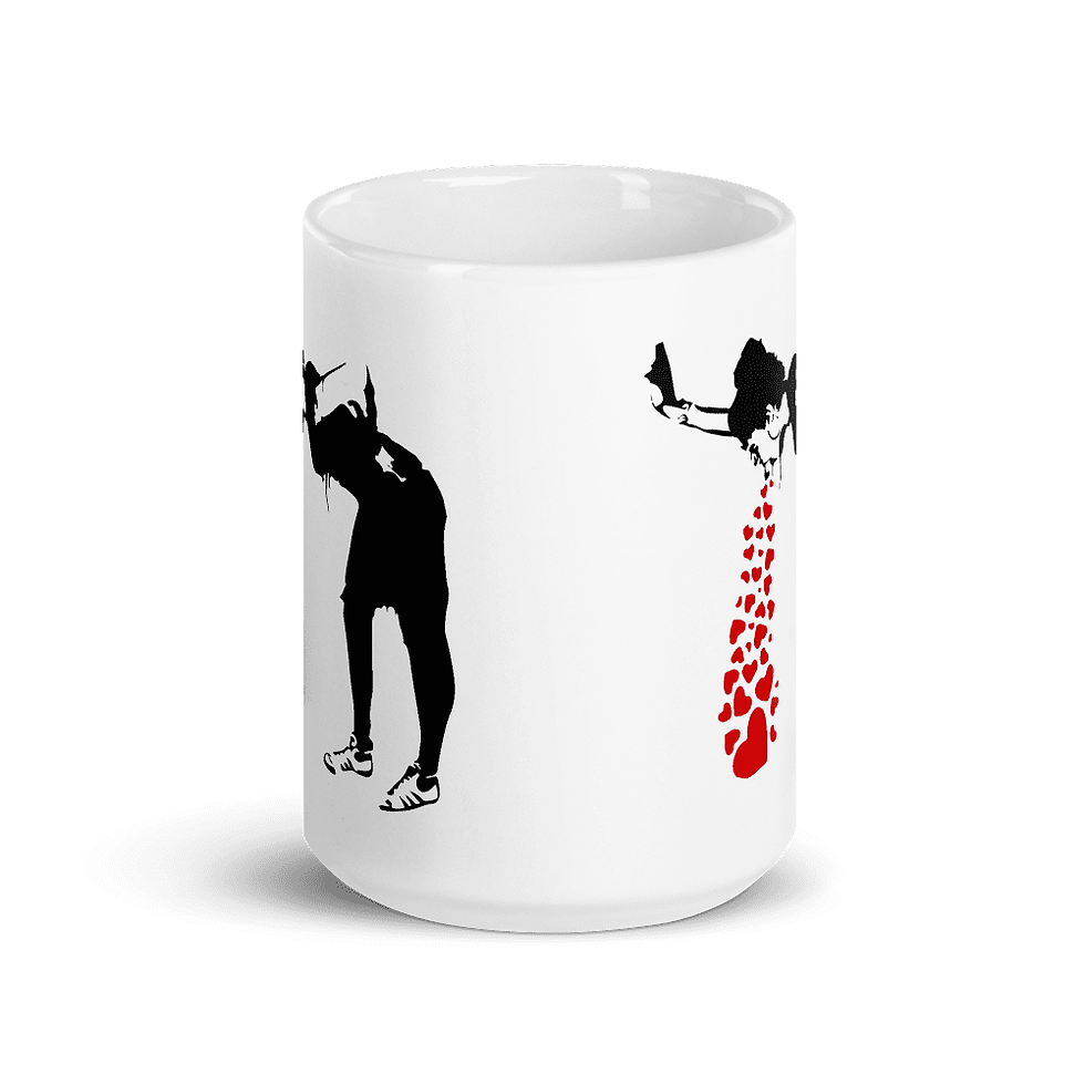 Thumbnail: Banksy Lovesick Girl Throwing Up Hearts Artwork Mug