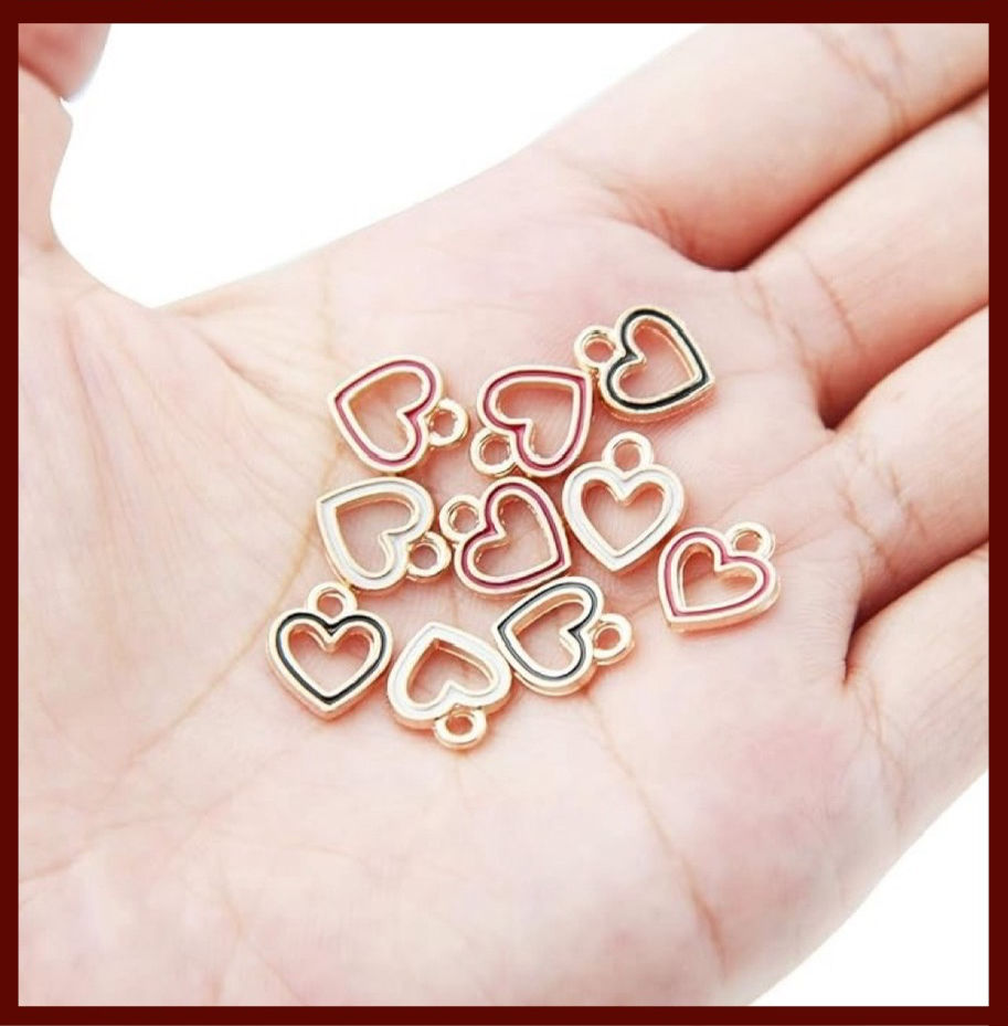 Miniatura: Valentine’s Day Gold Heart Outline Enamel Charm Pendants