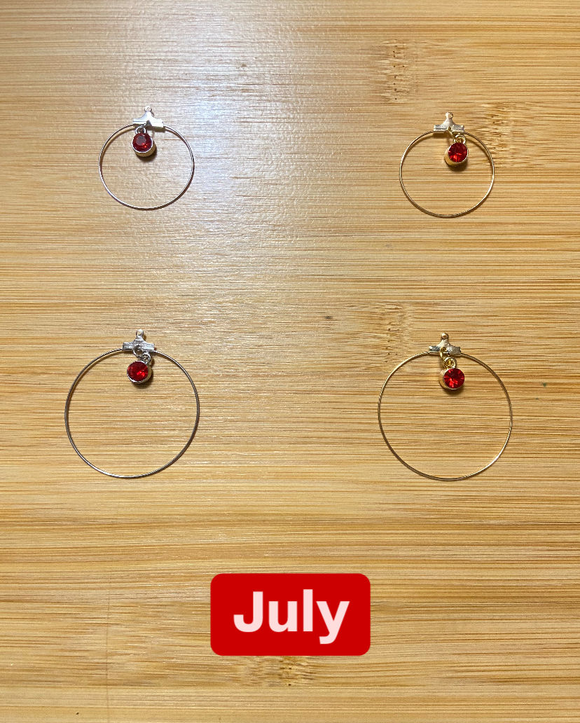 Thumbnail: Personalized 30mm Birthstone Bead Charm Hoop Earrings (Made-to-Order)