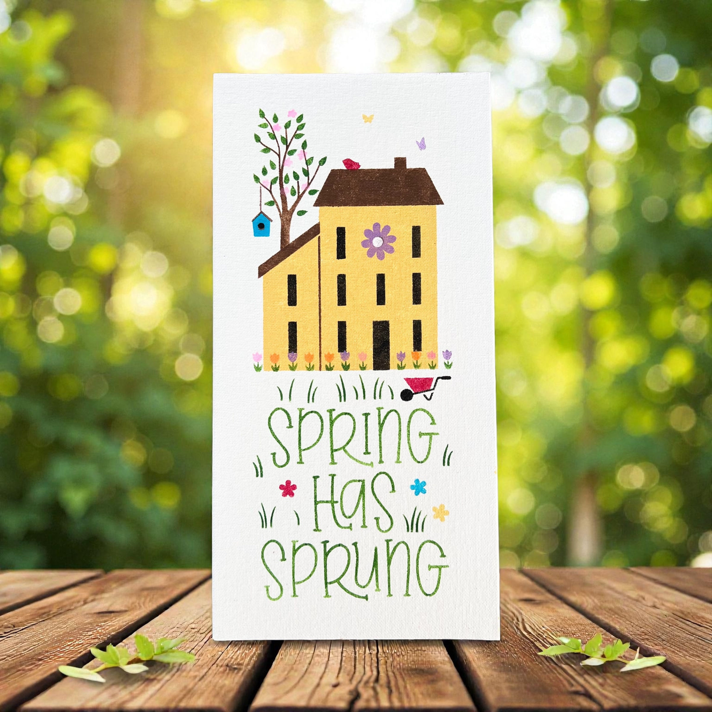 Primitive "Spring Has Sprung" Wall Art, Hand-Painted